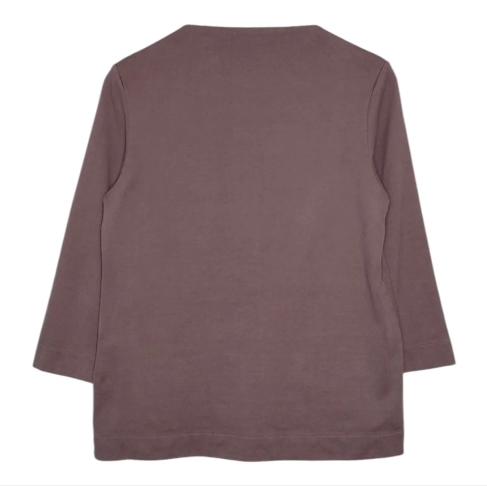 Kate Spade Saturday Boat Neck Minimalist Neutral Brown 3/4 Sleeve Top Sweater